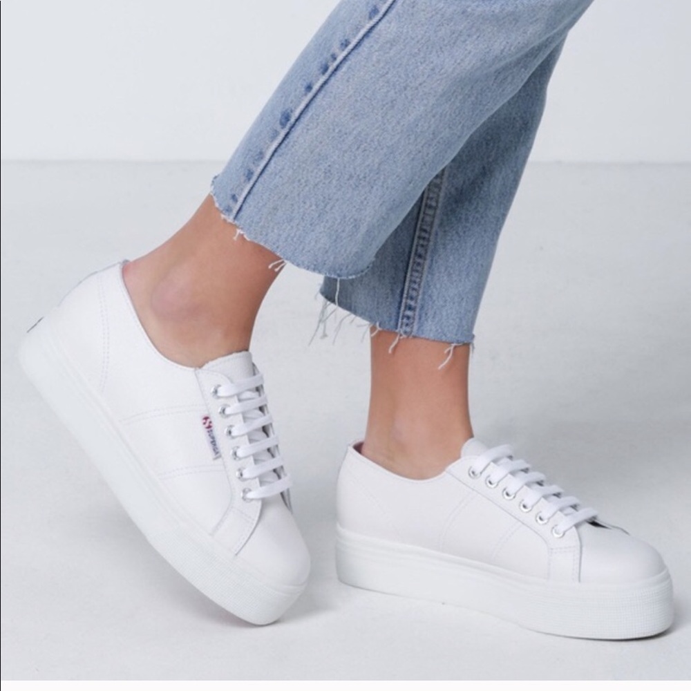 Superga 2790 linea flatform sneakers in white 6.5